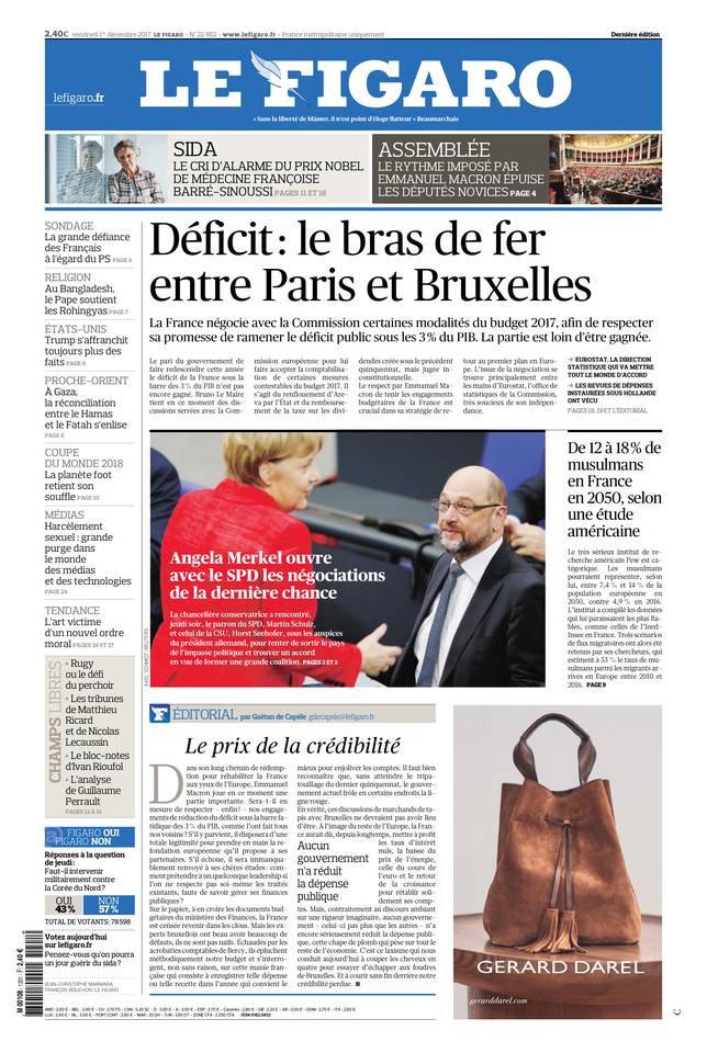 Le Figaro Une du 1 décembre 2017