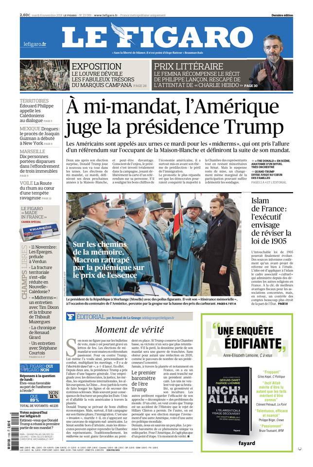 Le Figaro Une du 6 novembre 2018