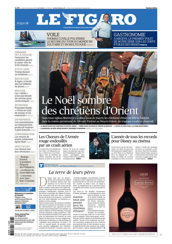 Le Figaro Une du 26 décembre 2016