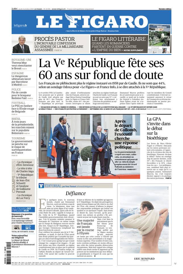 Le Figaro Une du 4 octobre 2018