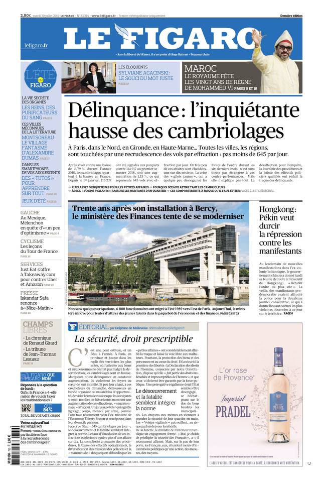 Le Figaro Une du 30 juillet 2019