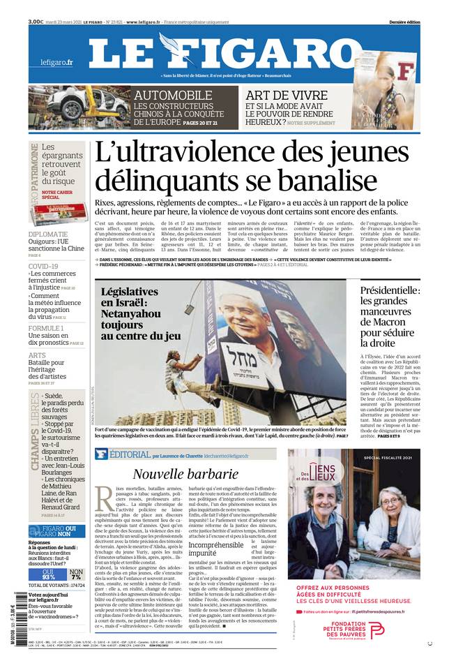 Le Figaro Une du 23 mars 2021