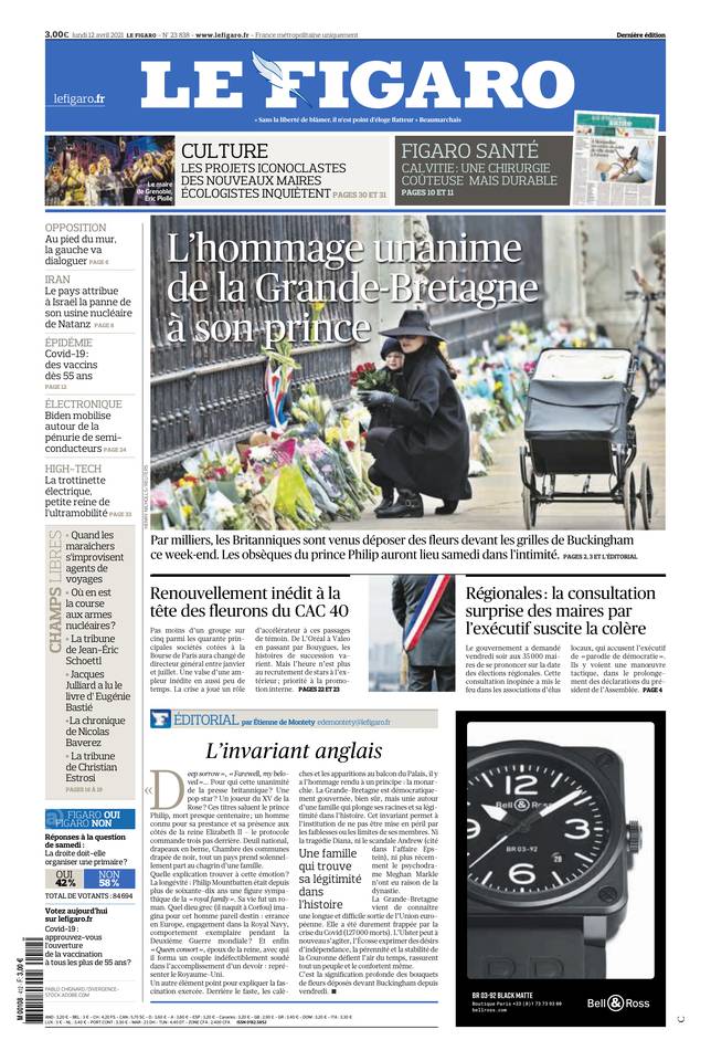Le Figaro Une du 12 avril 2021