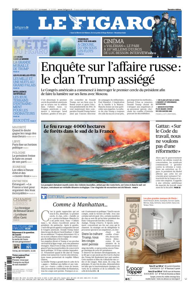 Le Figaro Une du 26 juillet 2017