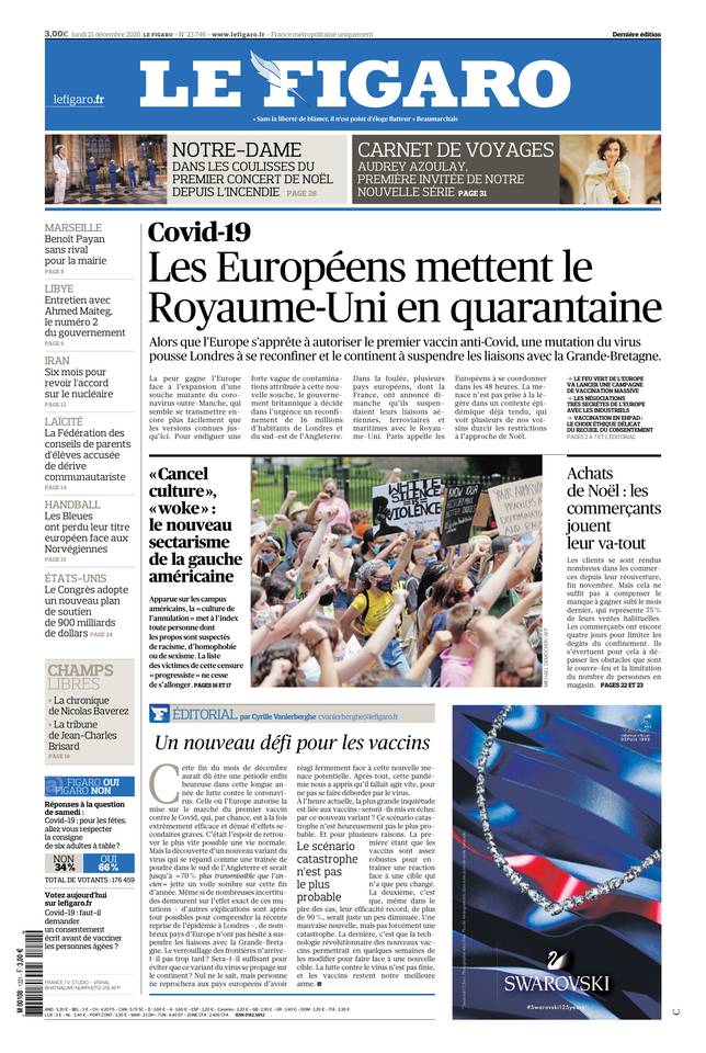 Le Figaro Une du 21 décembre 2020
