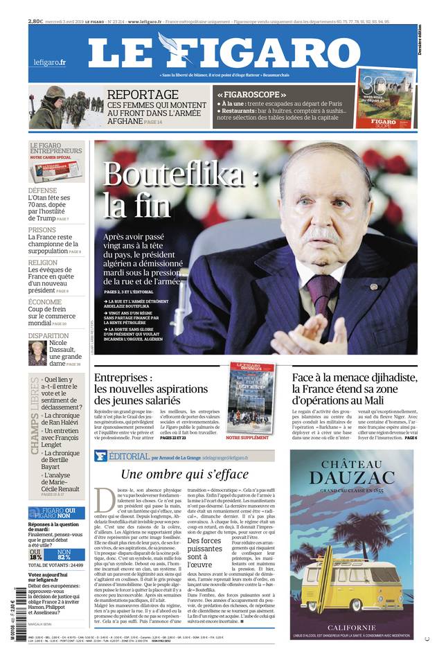Le Figaro Une du 3 avril 2019