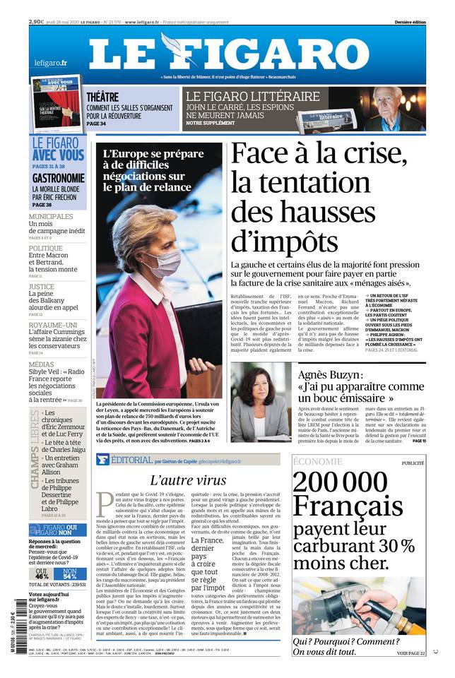 Le Figaro Une du 28 mai 2020