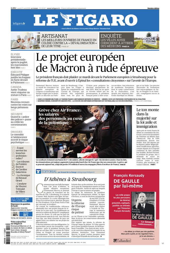 Le Figaro Une du 17 avril 2018