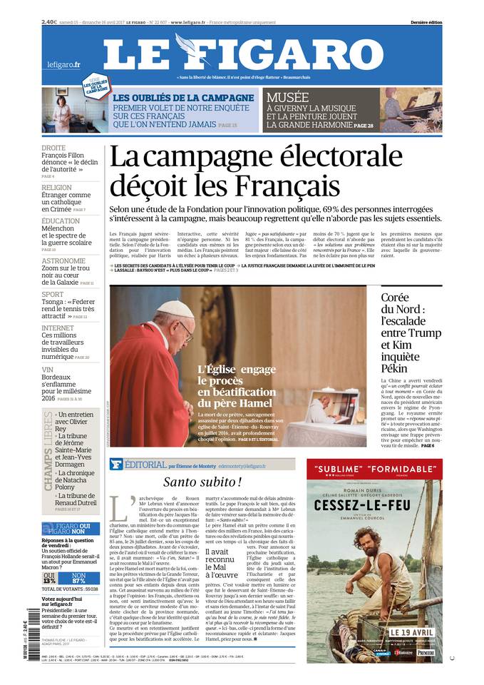 Le Figaro Une du 15 avril 2017
