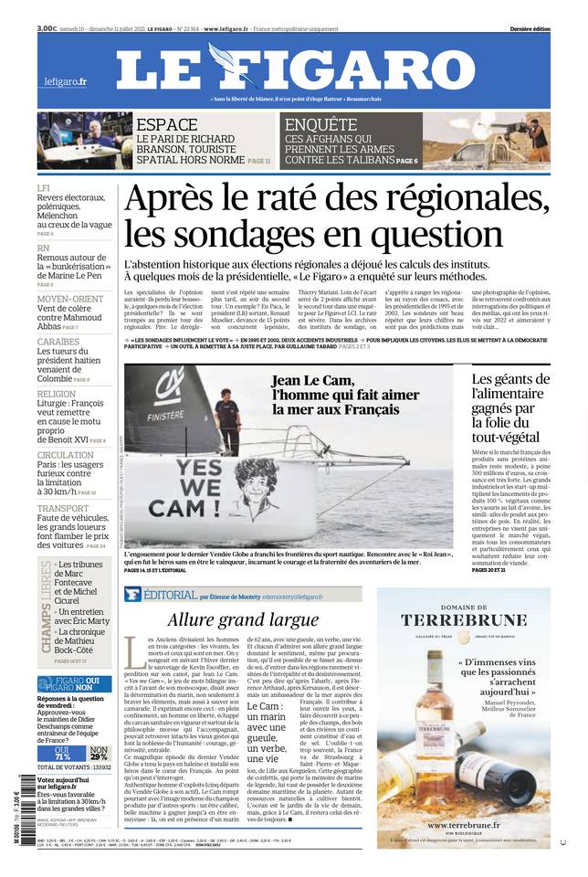 Le Figaro Une du 10 juillet 2021