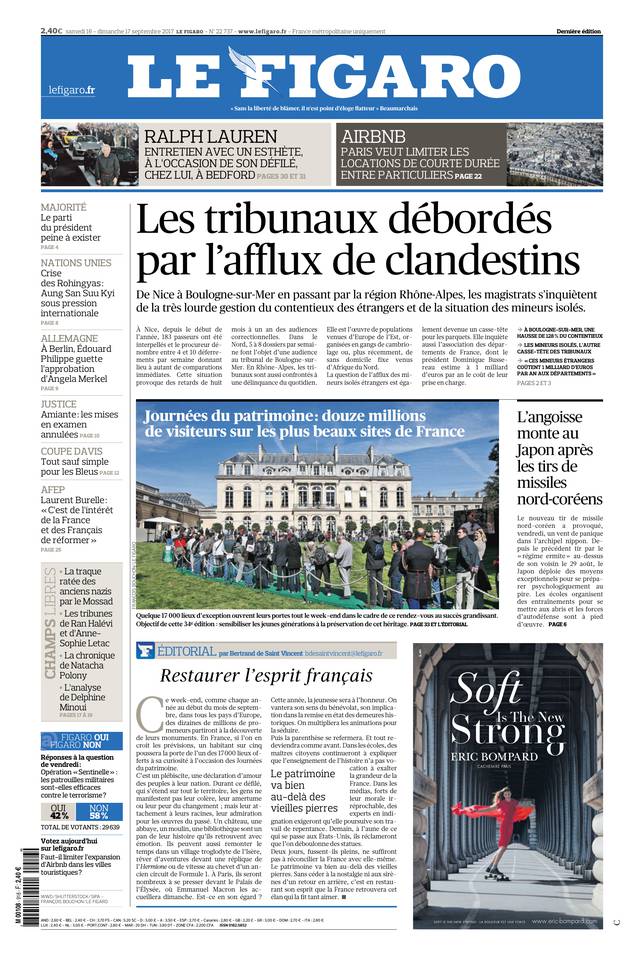 Le Figaro Une du 16 septembre 2017