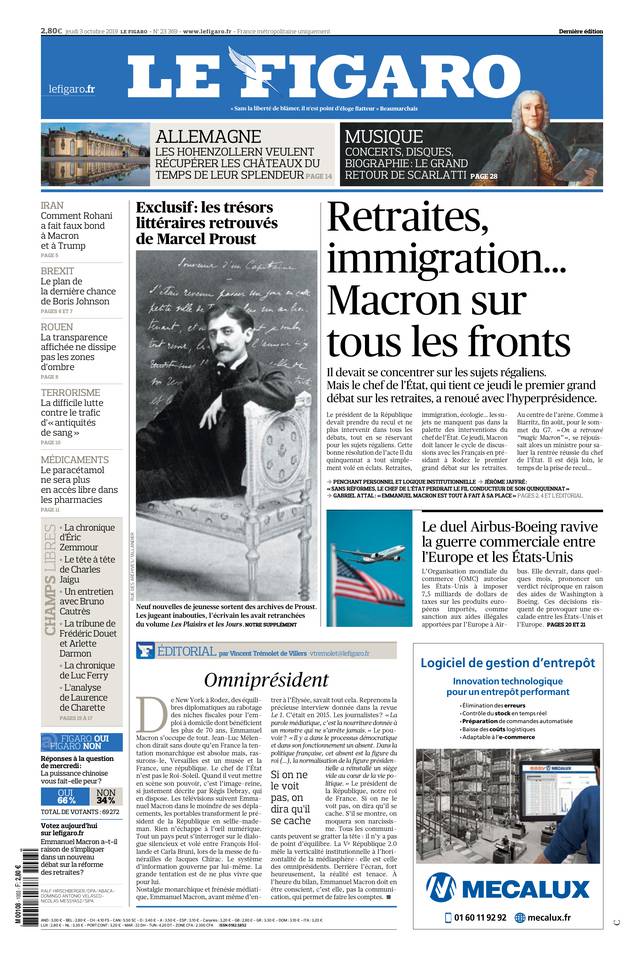 Le Figaro Une du 3 octobre 2019