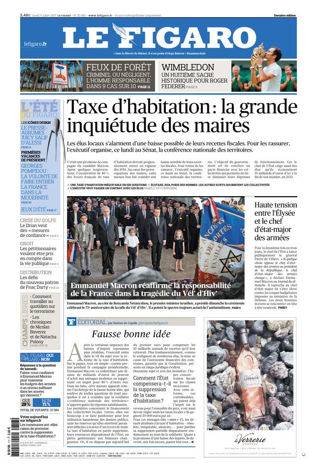Le Figaro Une du 17 juillet 2017