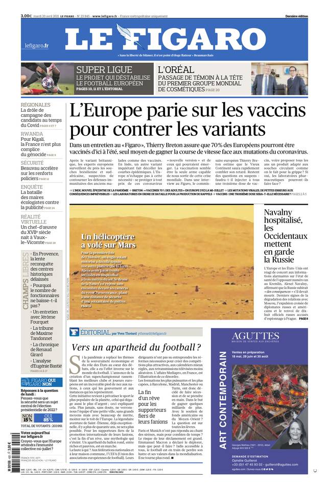 Le Figaro Une du 20 avril 2021