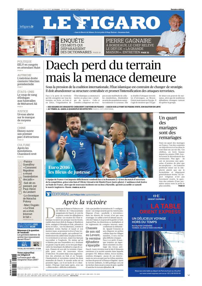Le Figaro Une du 11 juin 2016