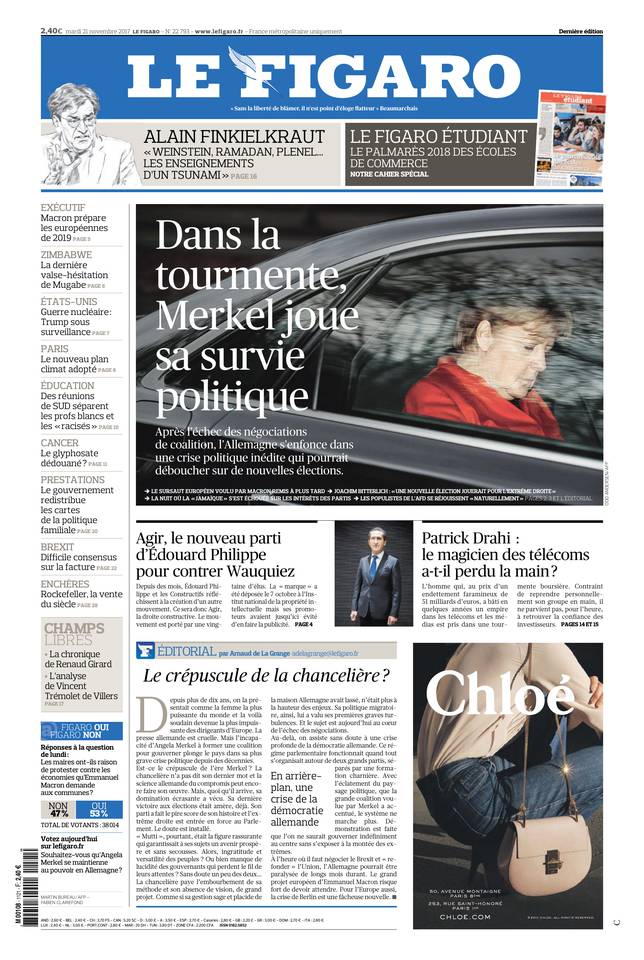 Le Figaro Une du 21 novembre 2017