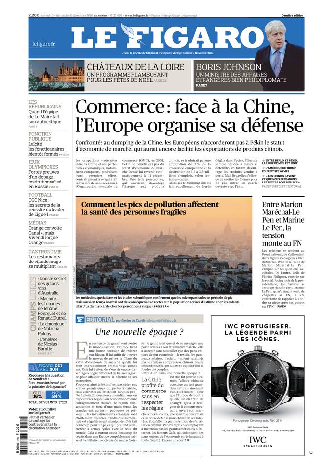 Le Figaro Une du 10 décembre 2016