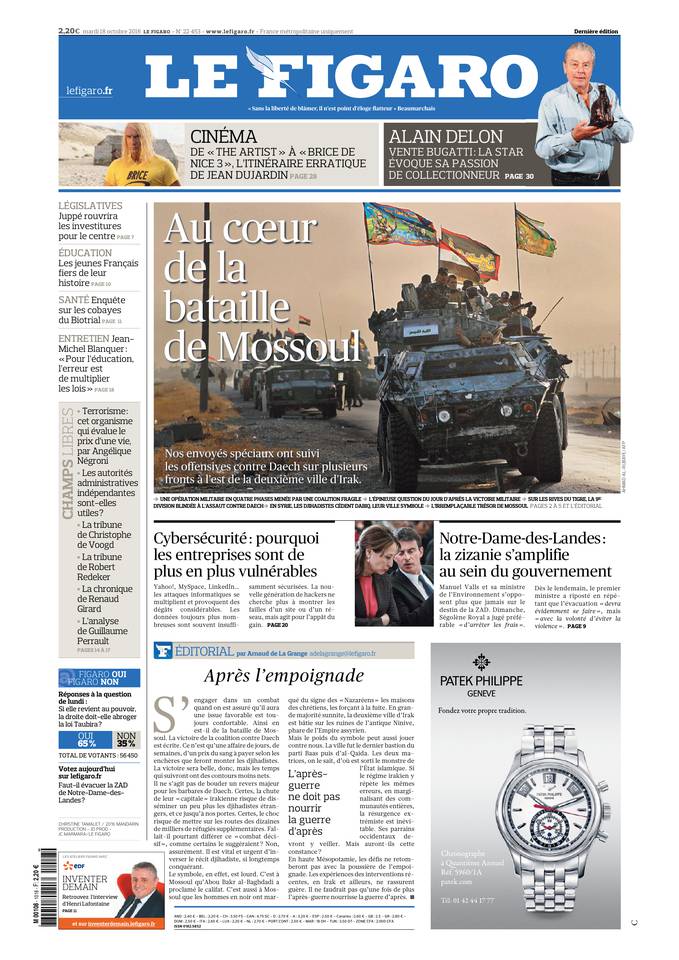 Le Figaro Une du 18 octobre 2016