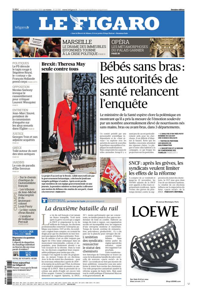 Le Figaro Une du 16 novembre 2018