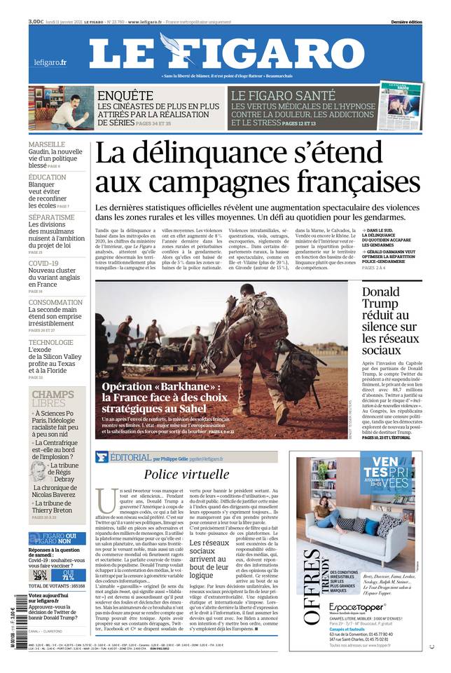 Le Figaro Une du 11 janvier 2021