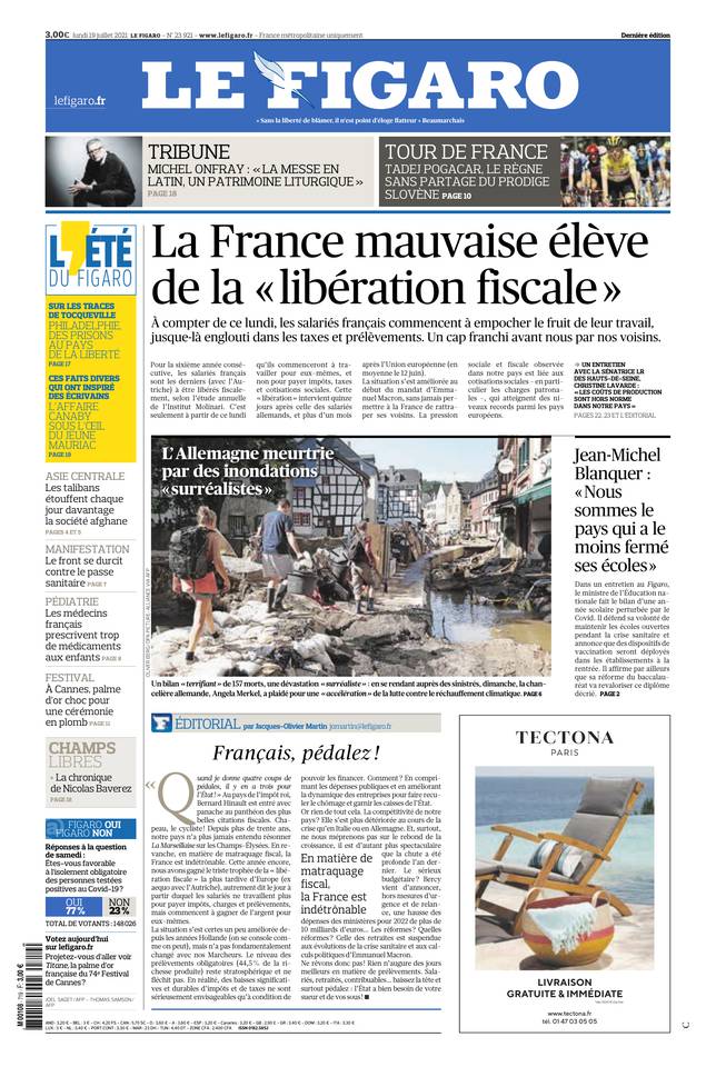 Le Figaro Une du 19 juillet 2021