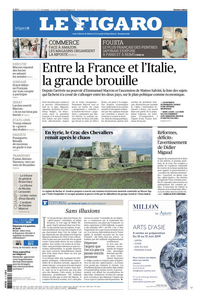 Le Figaro Une du 18 janvier 2019
