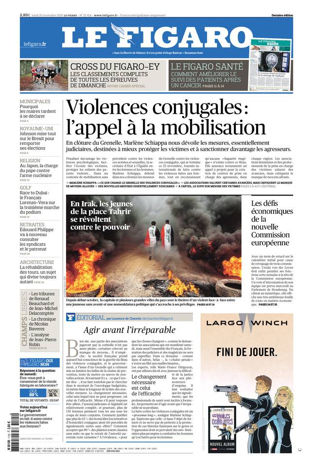 Le Figaro Une du 25 novembre 2019