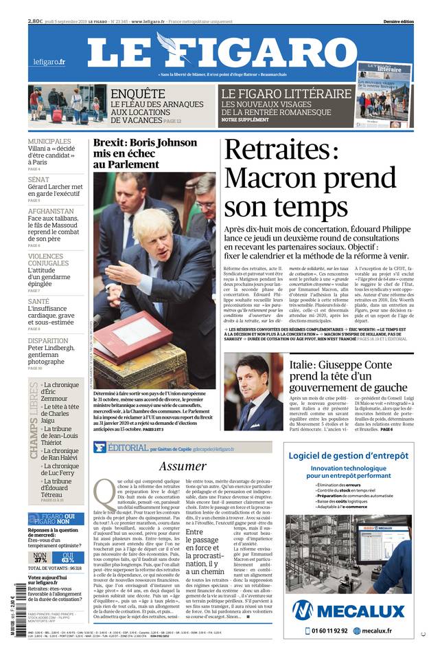Le Figaro Une du 5 septembre 2019