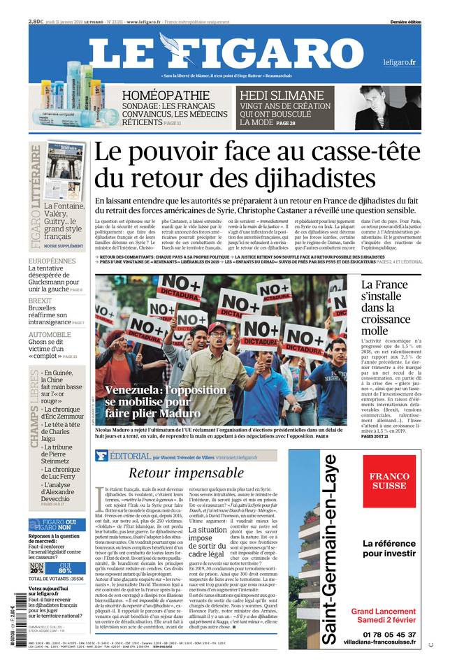 Le Figaro Une du 31 janvier 2019