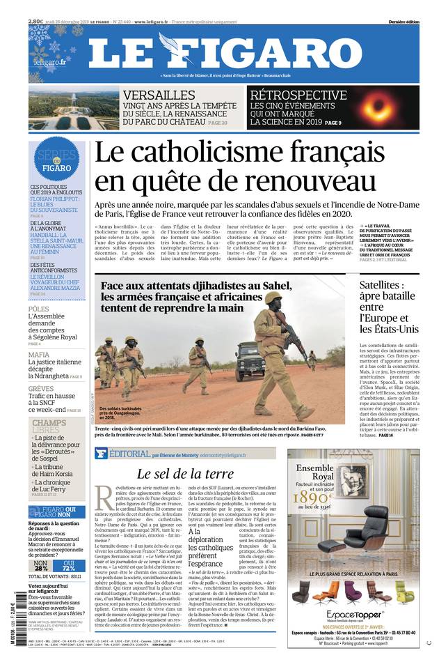Le Figaro Une du 26 décembre 2019