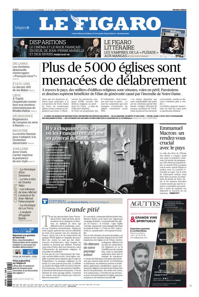 Le Figaro Une du 25 avril 2019