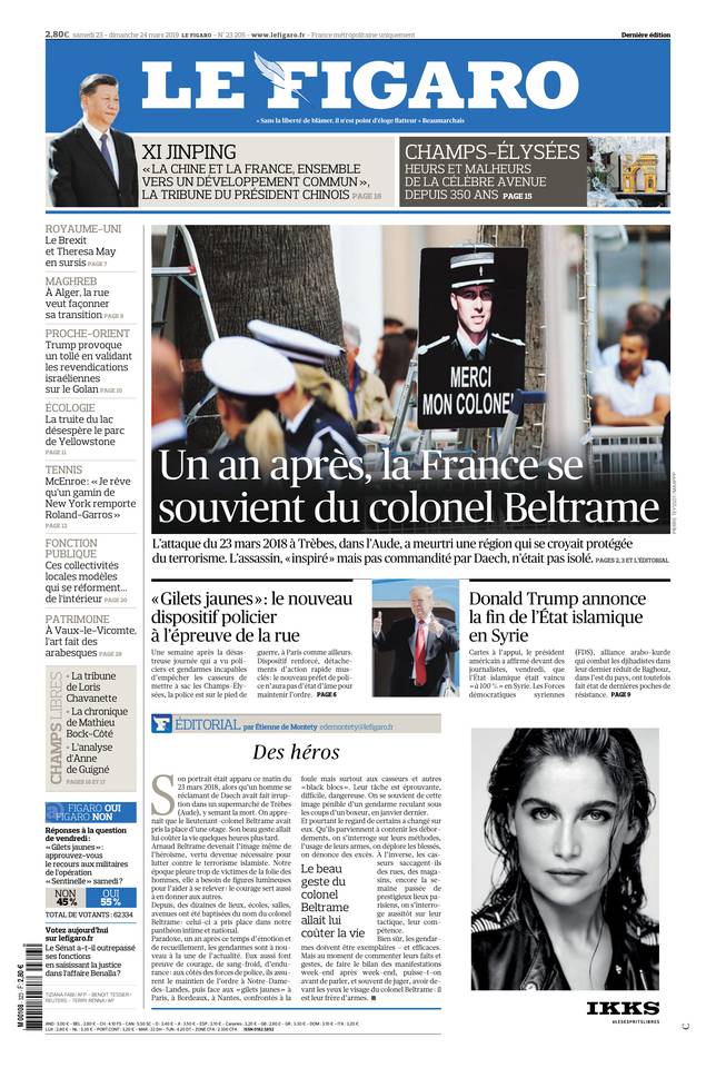 Le Figaro Une du 23 mars 2019