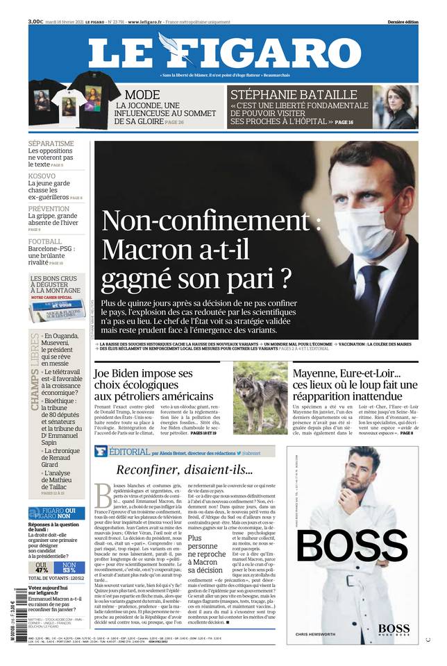 Le Figaro Une du 16 février 2021