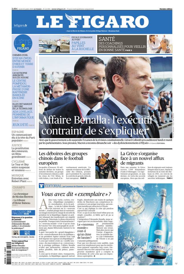 Le Figaro Une du 23 juillet 2018