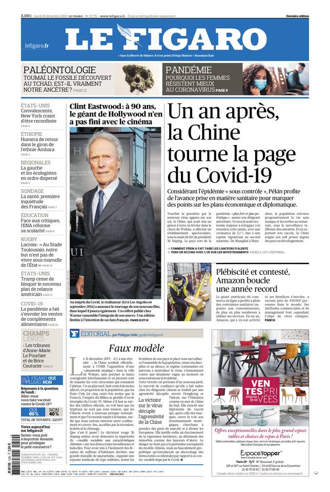 Le Figaro Une du 29 décembre 2020