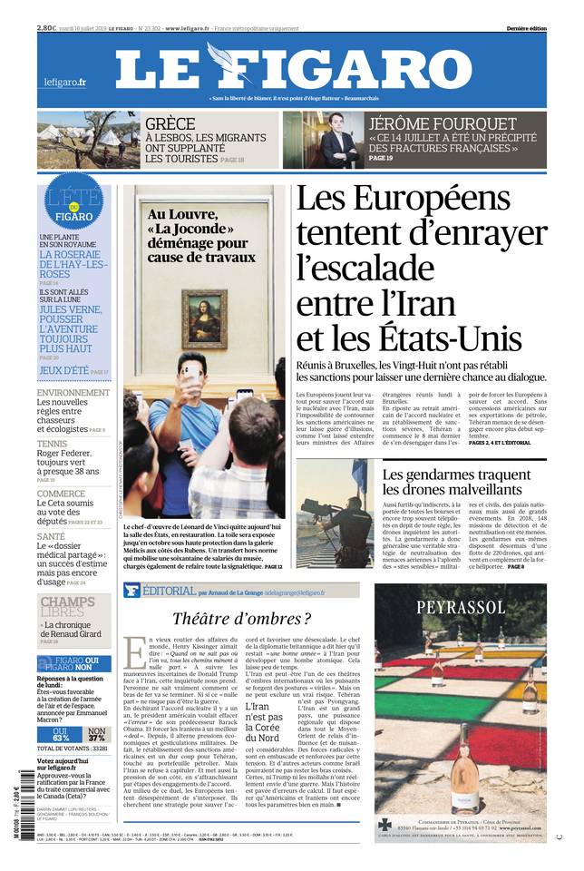 Le Figaro Une du 16 juillet 2019