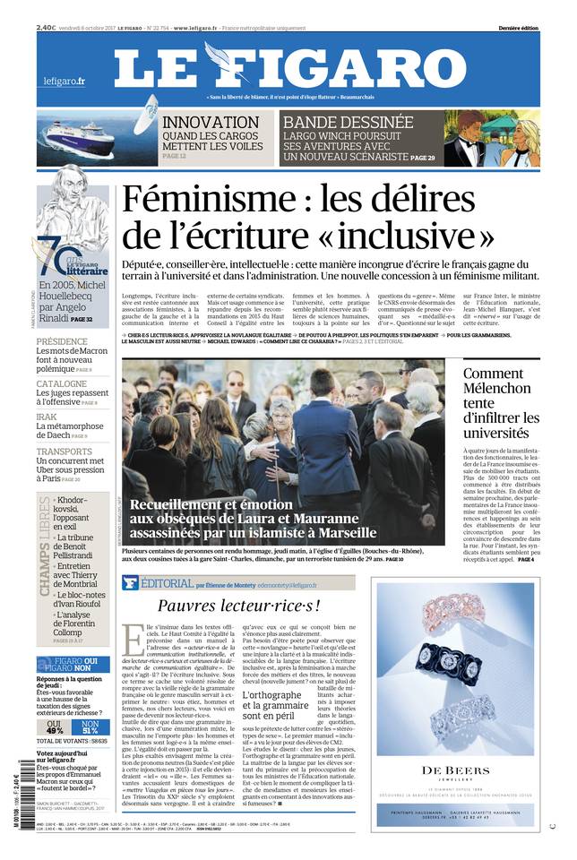 Le Figaro Une du 6 octobre 2017