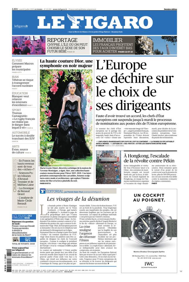 Le Figaro Une du 2 juillet 2019