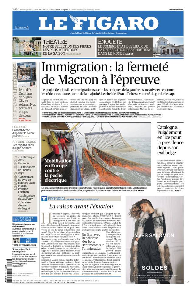 Le Figaro Une du 11 janvier 2018