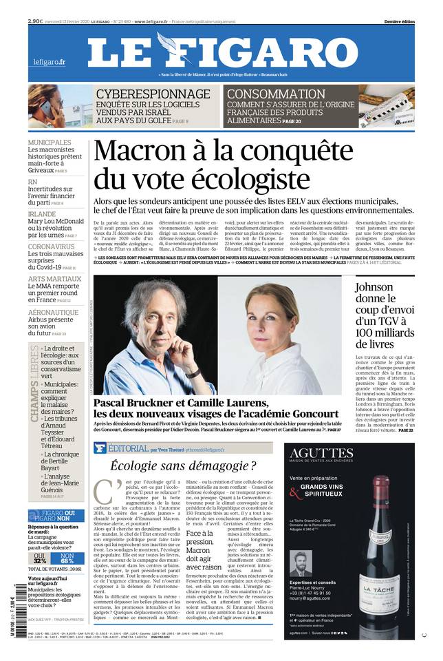 Le Figaro Une du 12 février 2020
