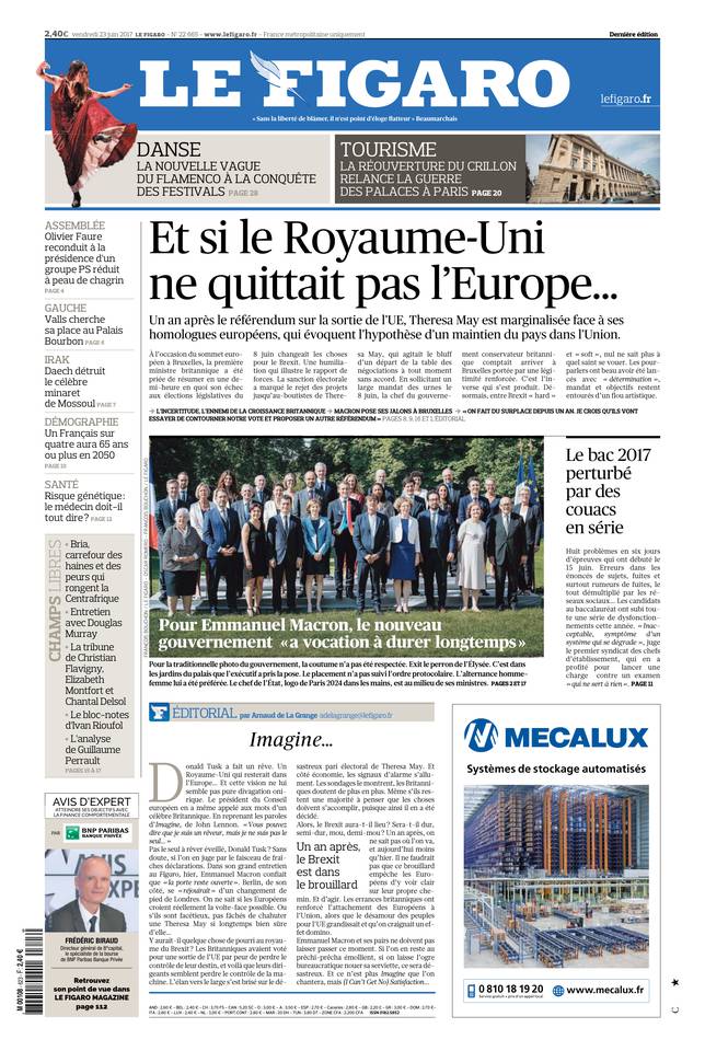 Le Figaro Une du 23 juin 2017
