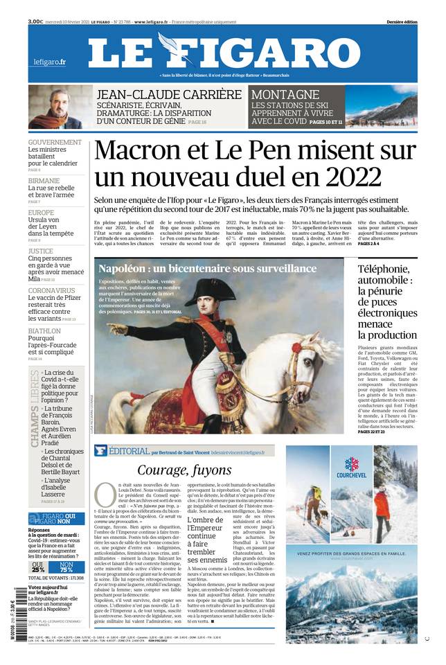 Le Figaro Une du 10 février 2021