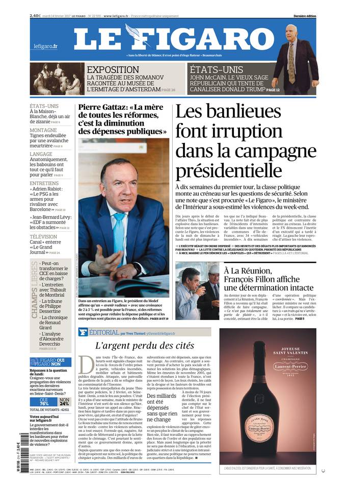 Le Figaro Une du 14 février 2017