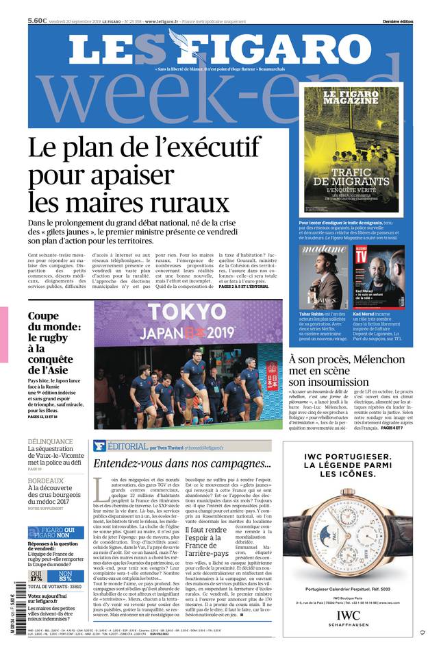 Le Figaro Une du 20 septembre 2019