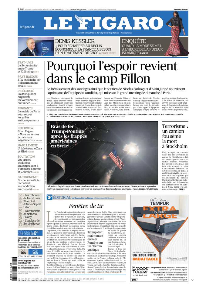 Le Figaro Une du 8 avril 2017