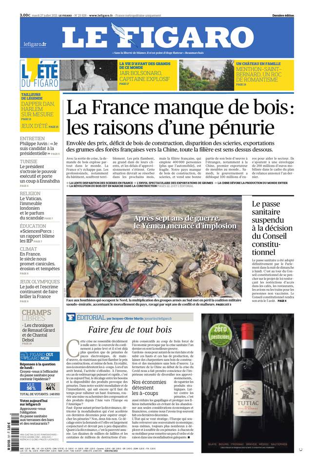 Le Figaro Une du 27 juillet 2021