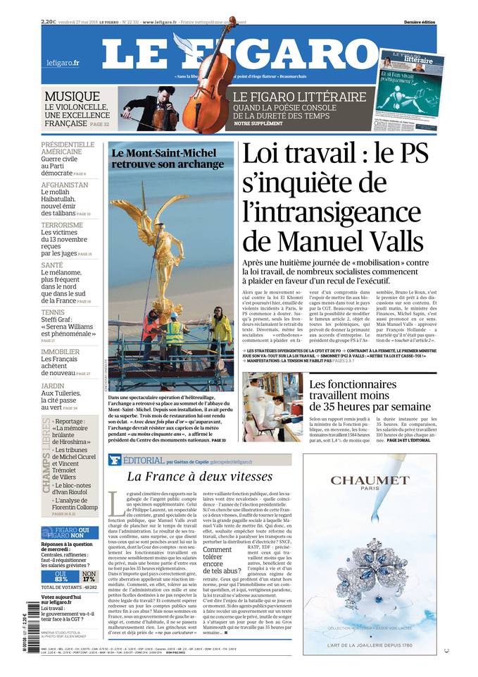 Le Figaro Une du 27 mai 2016