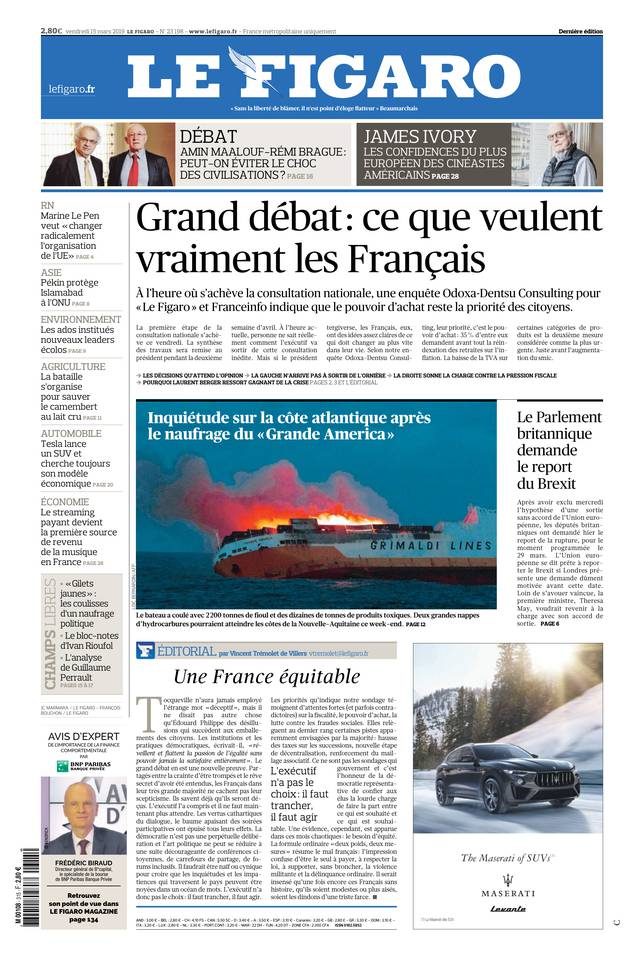 Le Figaro Une du 15 mars 2019