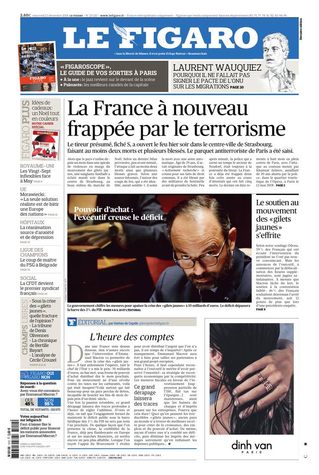 Le Figaro Une du 12 décembre 2018
