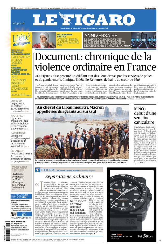 Le Figaro Une du 7 août 2020